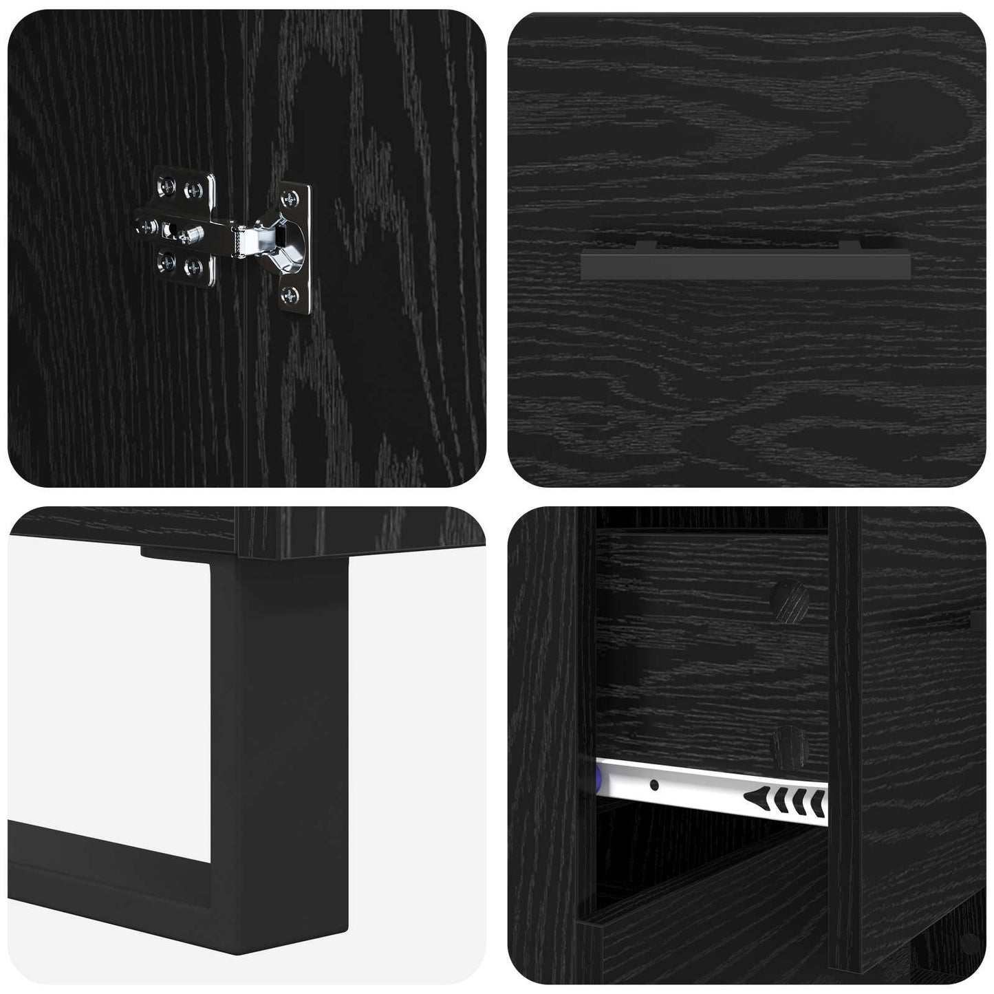 Highboard 2 pcs Sort eg 69,5 x 34 x 180 cm Ingeniørtræ og glas