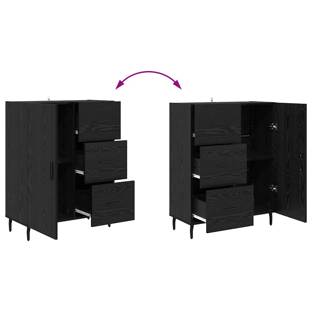 Highboard med skuffe 2 pcs Sort eg Konstrueret træ