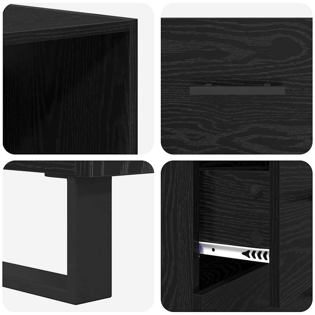Highboard med skuffe Sort eg 69,5 x 34 x 180 cm Konstrueret træ
