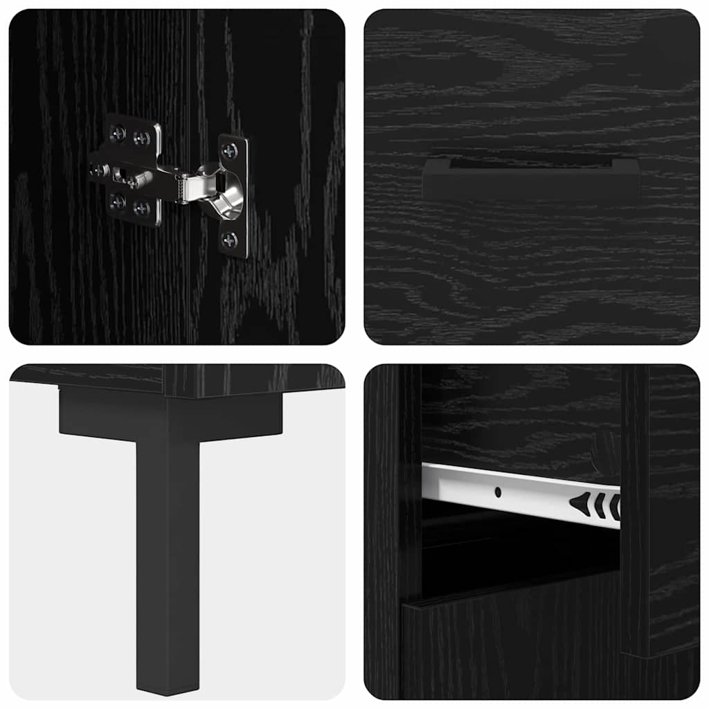 Highboard med skuffe 2 pcs Sort eg Konstrueret træ