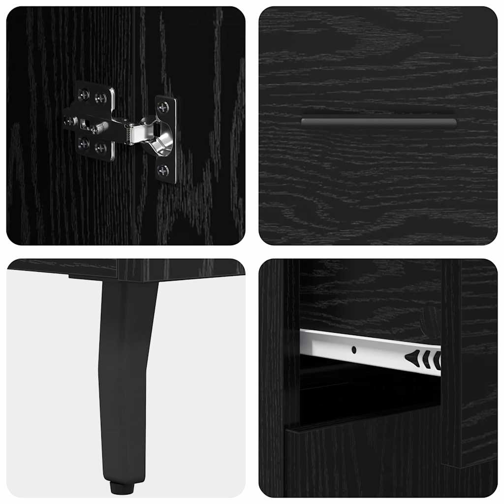 Highboard med skuffe 2 pcs Sort eg Ingeniørtræ og glas
