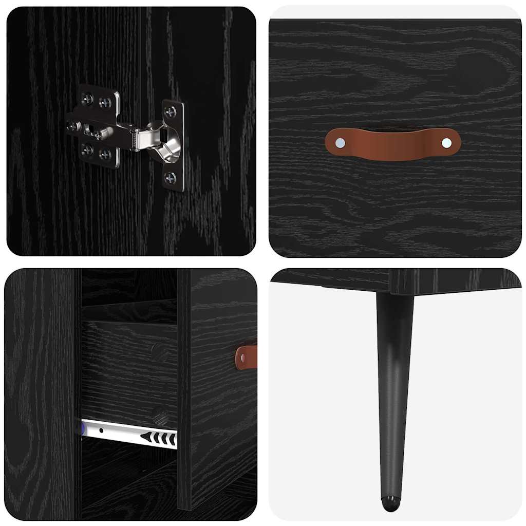 Highboard med skuffe Sort eg 69,5 x 34 x 180 cm Konstrueret træ