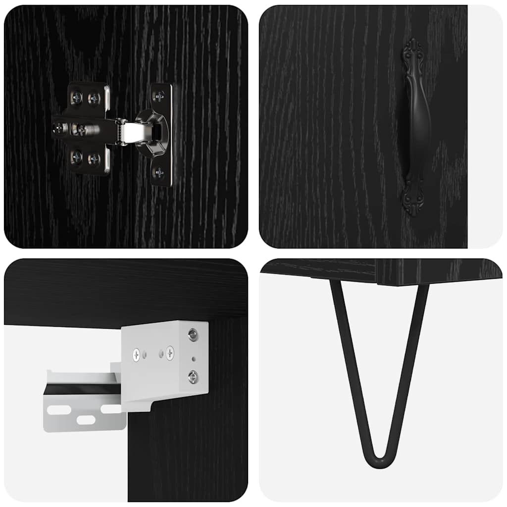 Highboard med skuffe 2 pcs Sort eg Konstrueret træ