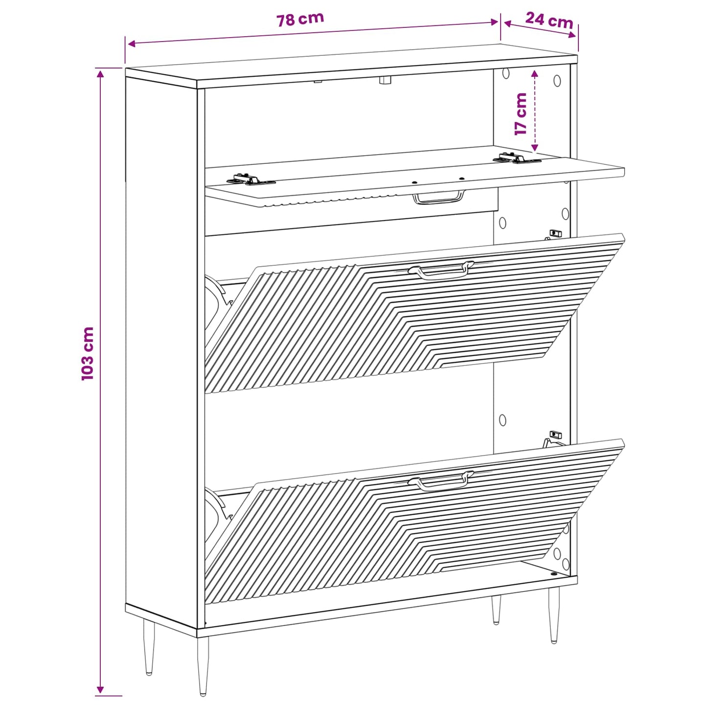 Sko skab HAARLEM 78 x 24 x 103 cm Konstrueret træ Sort