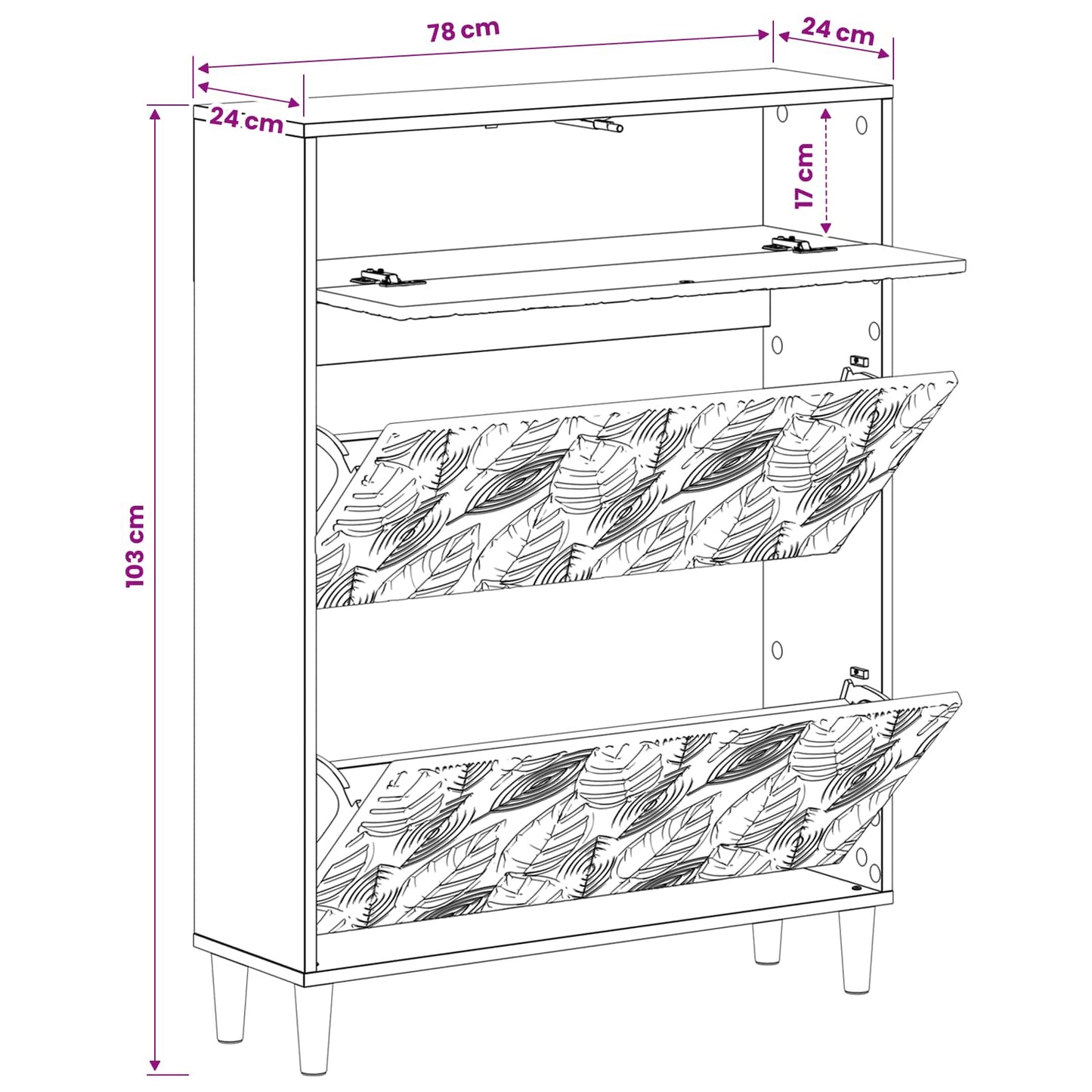 Sko skab DELFT 78 x 24 x 103 cm Konstrueret træ Hvid højglans
