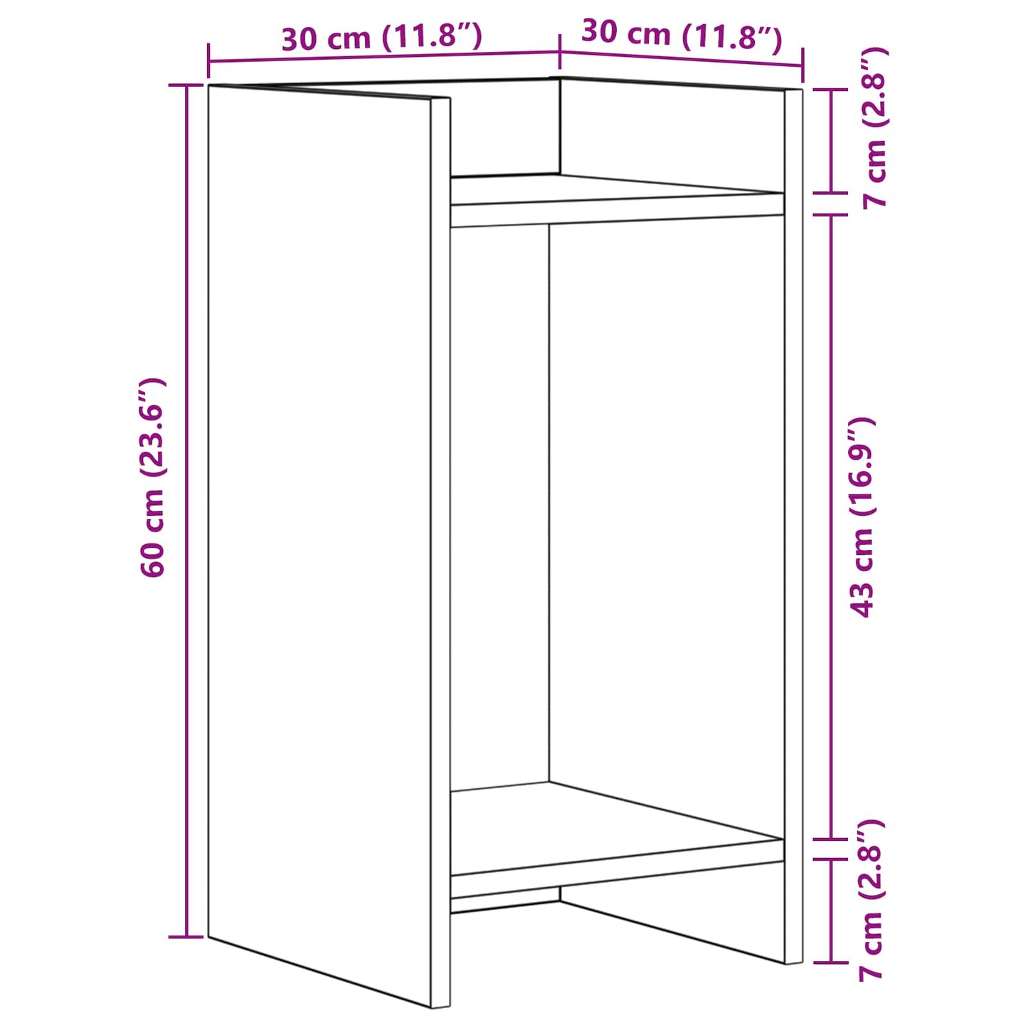 Planteholder med hylde BetonGrå 30 x 30 x 60 cm Konstrueret træ