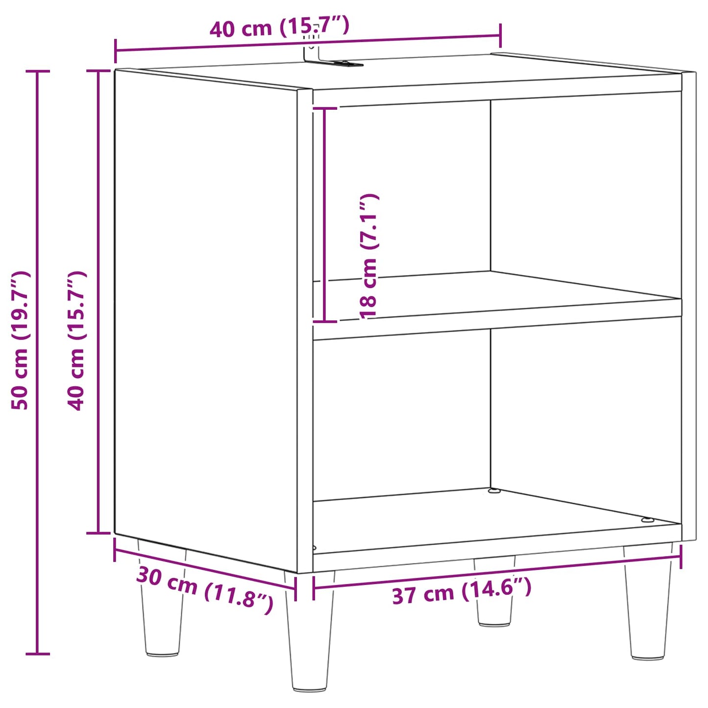 Sengeskab 2 pcs Sort eg 40 x 30 x 50 cm Konstrueret træ