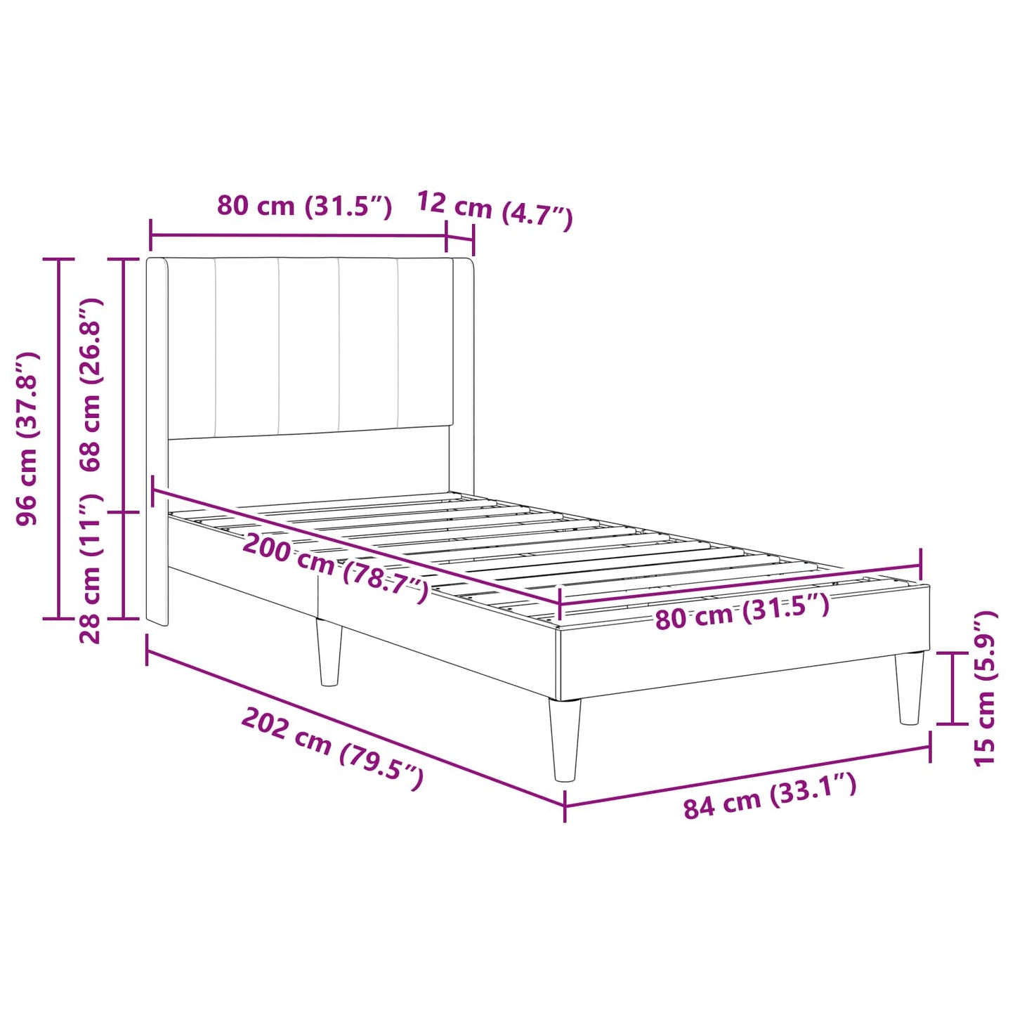 Sengestel med hovedgærde Lysegrå 80 x 200 cm Fløjl