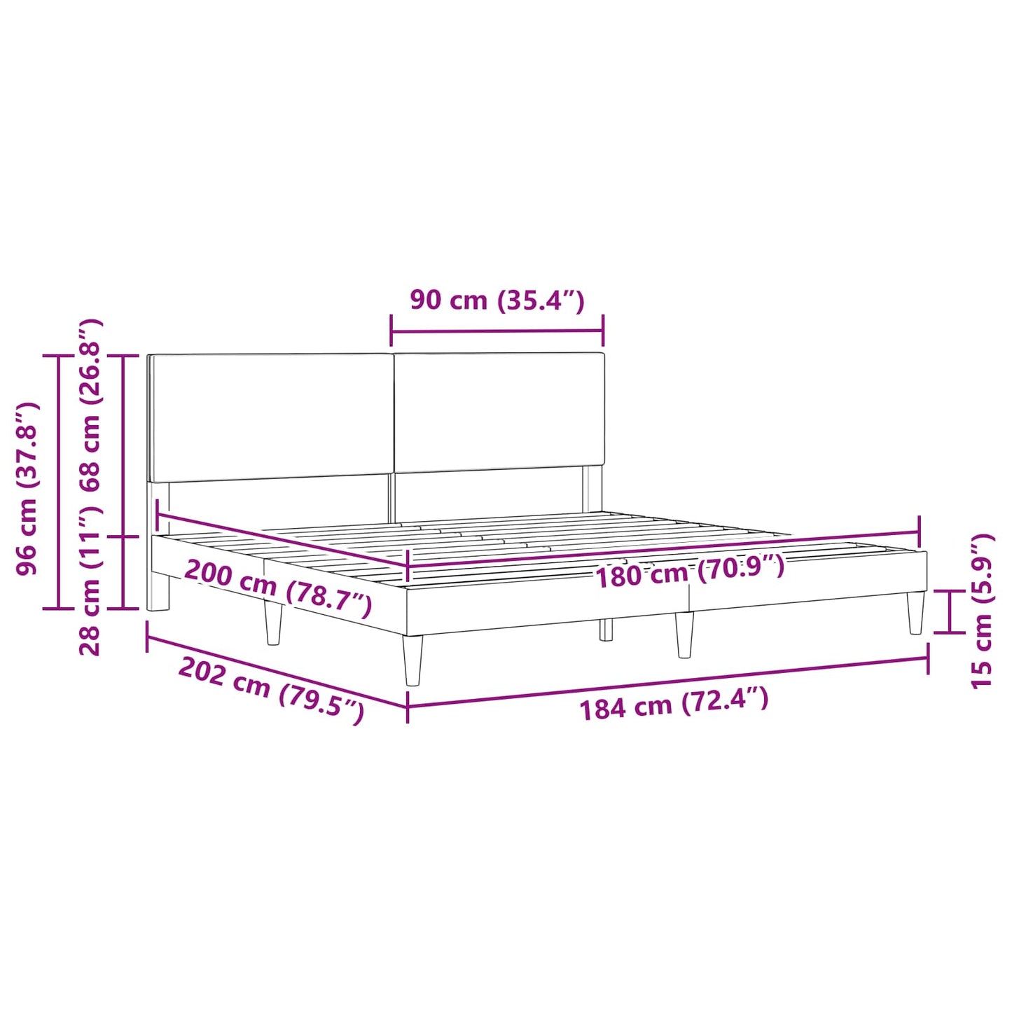 Sengestel med hovedgærde Lysegrå 180 x 200 cm Velourstof