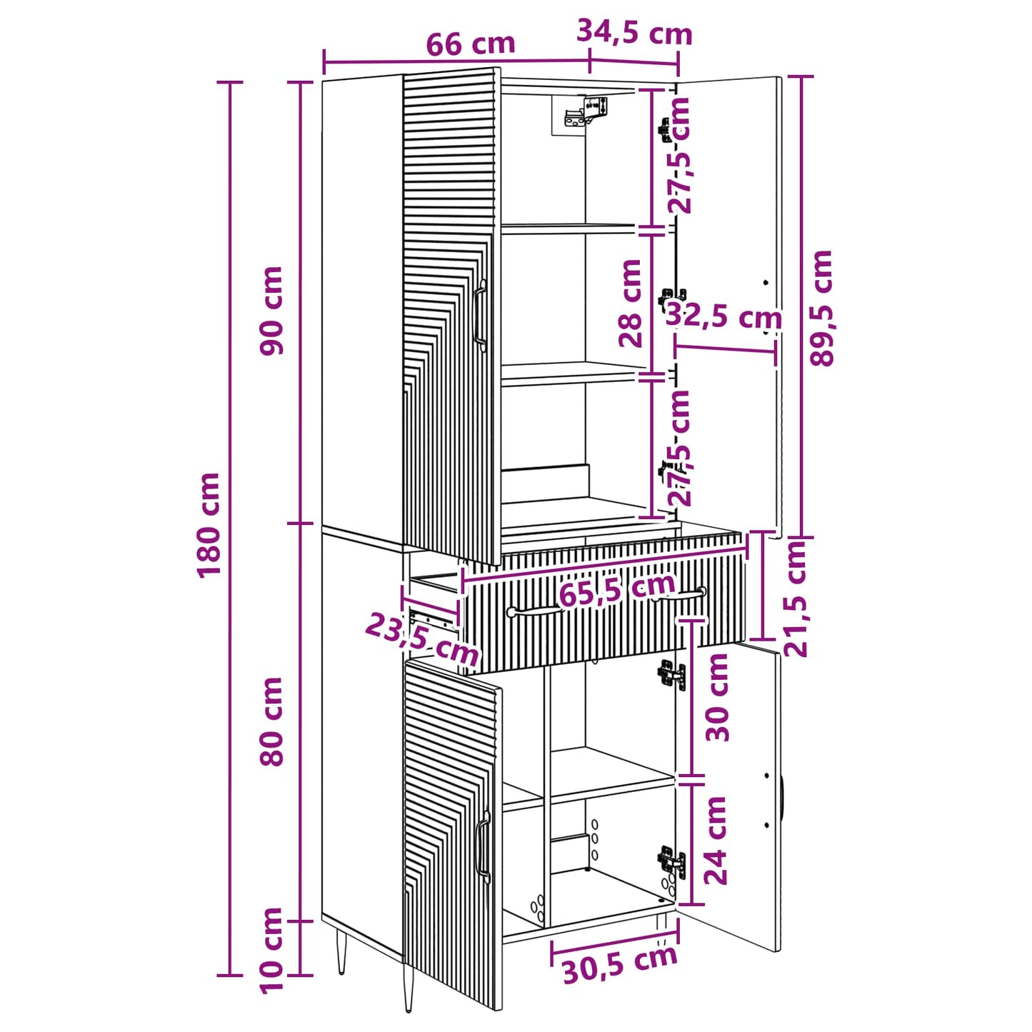 Skab Sæt 2 pcs Sort 66 x 34,5 x 89,5 cm Konstrueret træ