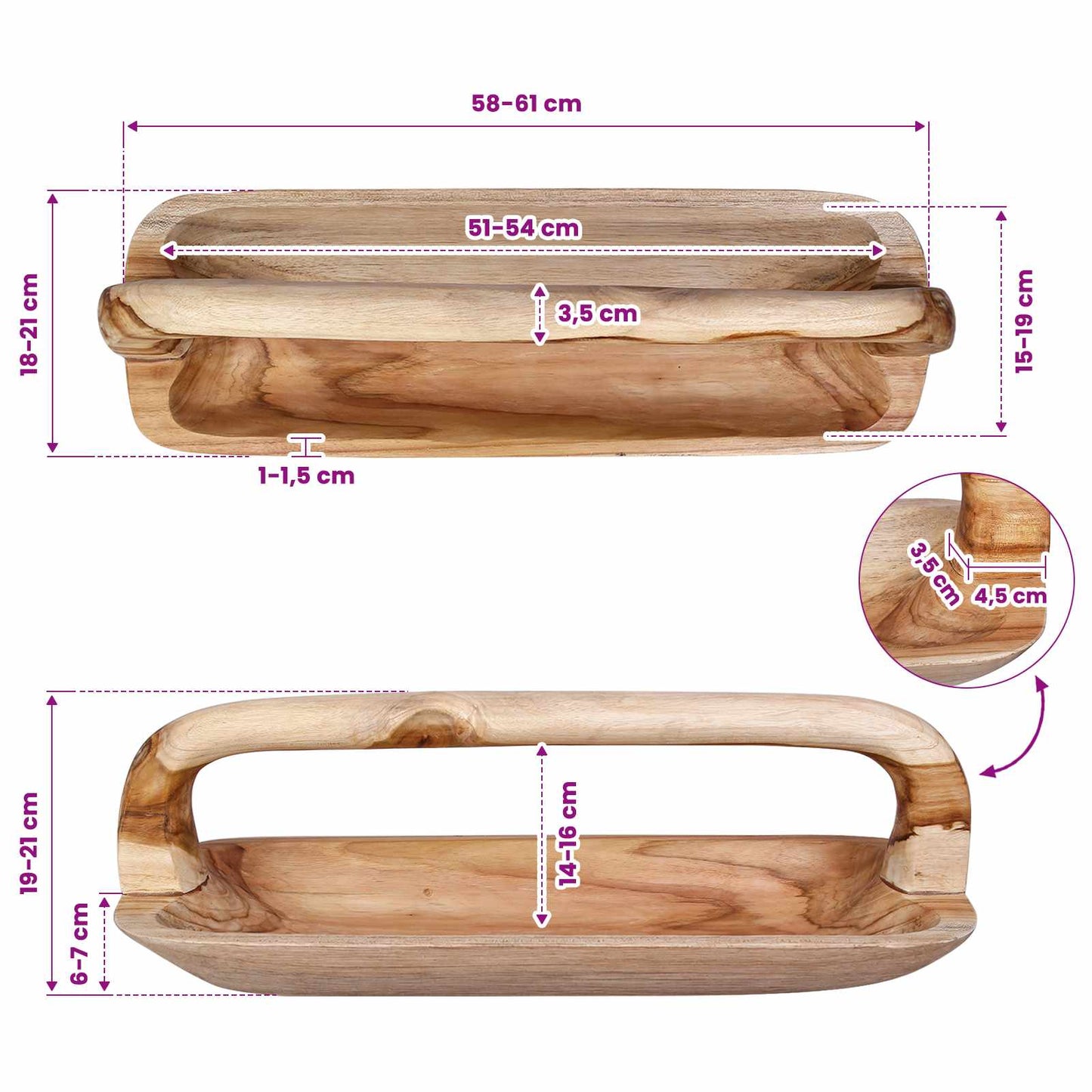 Fruit Bowl JEPARA Teak Brown 61 x 21 x 21 cm