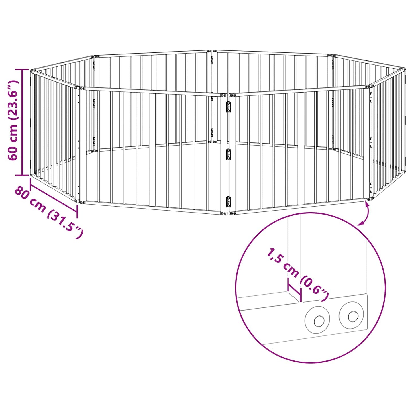 Hundedør 8 pcs Sort 80 x 60 cm Galvaniseret stål