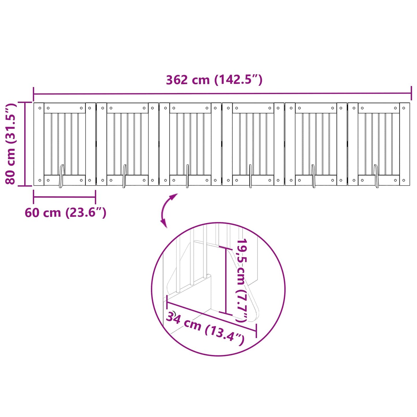 Sammenklappelig hundegitter med stativer 6 stk. Sort eg 362 cm
