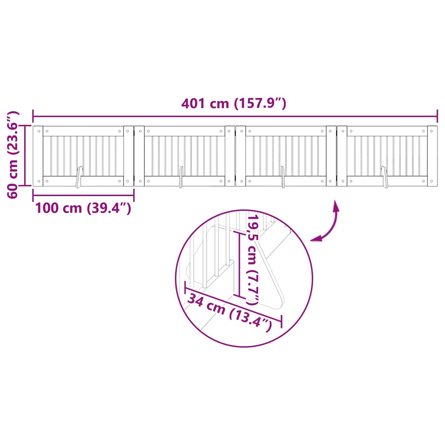 Sammenklappelig hundegitter med stativer 4 stk. Artisan-eg