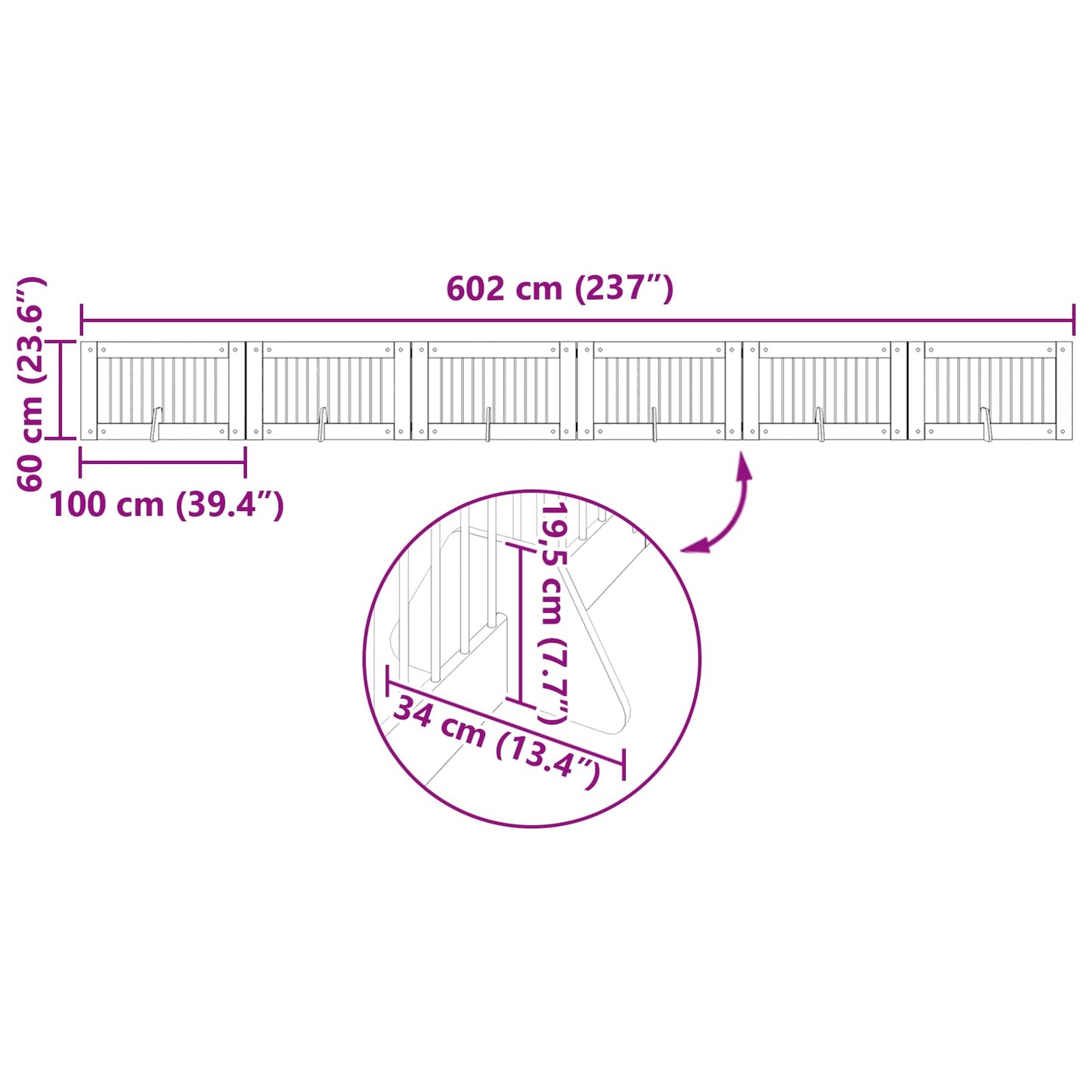 Sammenklappelig hundegitter med stativer 6 stk. Sort eg 602 cm