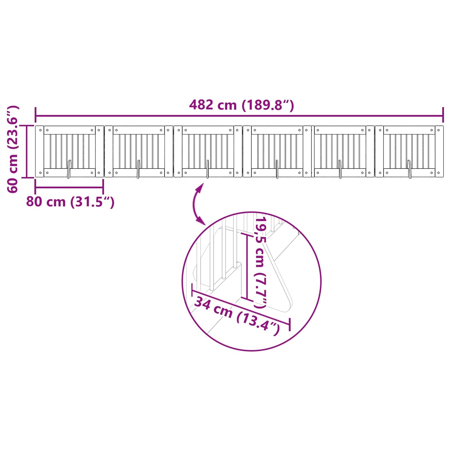 Sammenklappelig hundegitter med stativer 6 stk. Artisan-eg