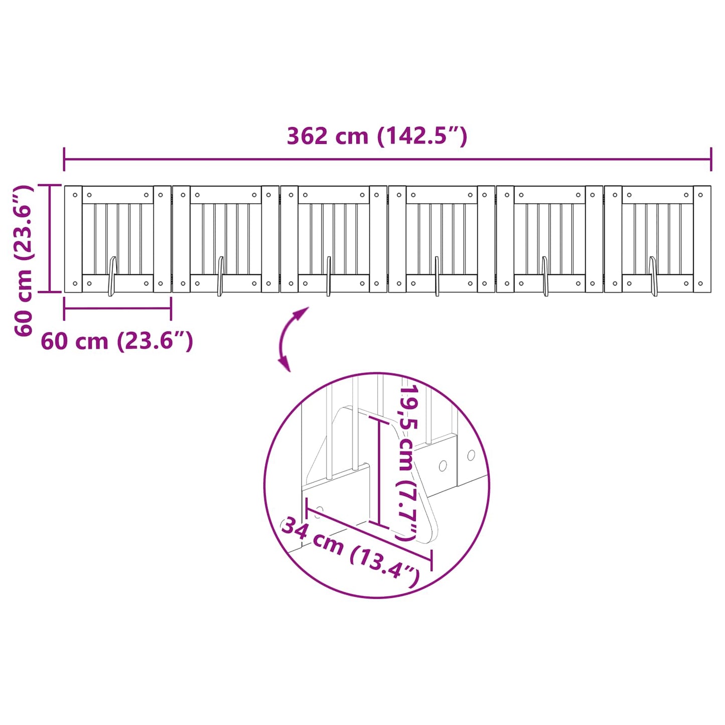 Sammenklappelig hundegitter med stativer 6 stk. Sort eg 362 cm