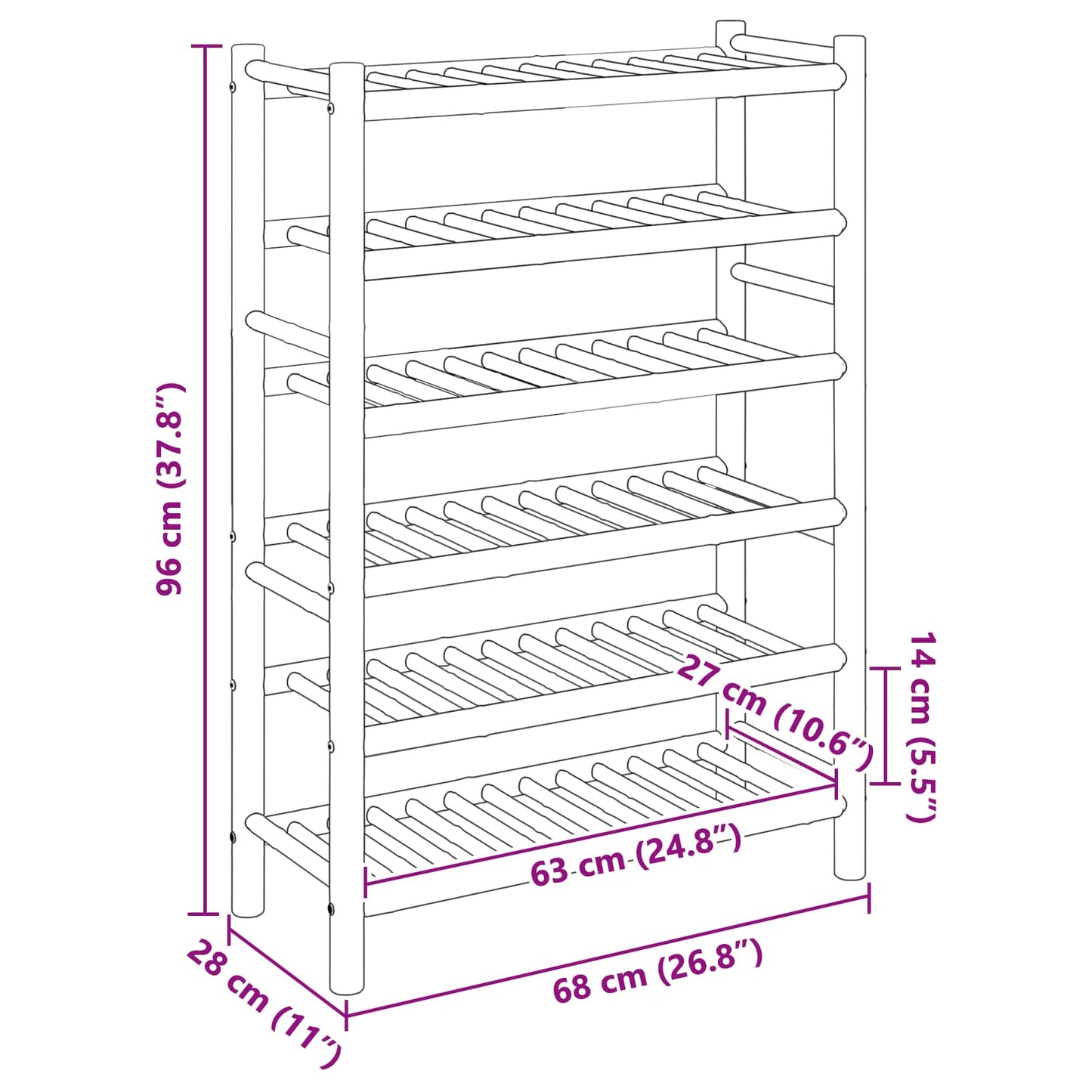 Skostativ med hylde Naturfarvet 68 x 28 x 96 cm Bambus