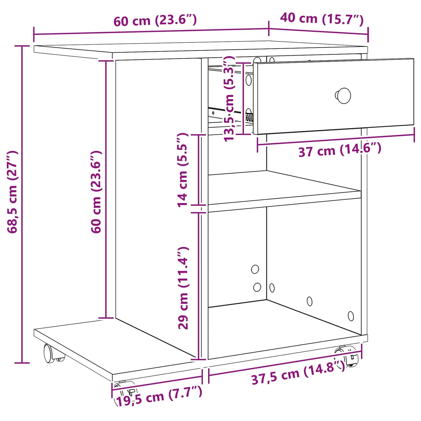 Printerstand Sort eg 60 x 40 x 68,5 cm Konstrueret træ