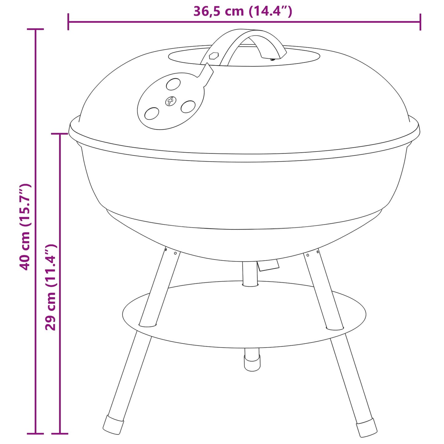 Kulgrill Sort 36,5 x 36,5 x 40 cm