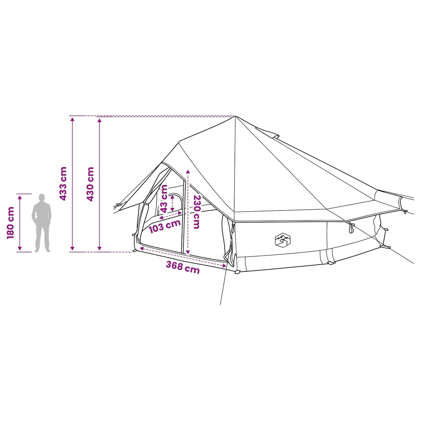 Tipi telt med tag Blå 800 x 800 x 430 cm Polyester og Stål