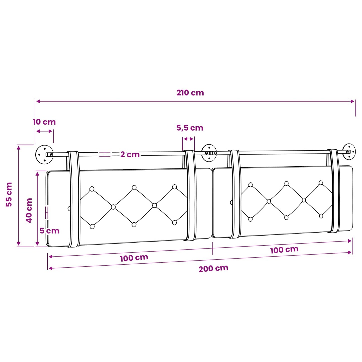 Hængende sengegavl Lyserød Fløjl