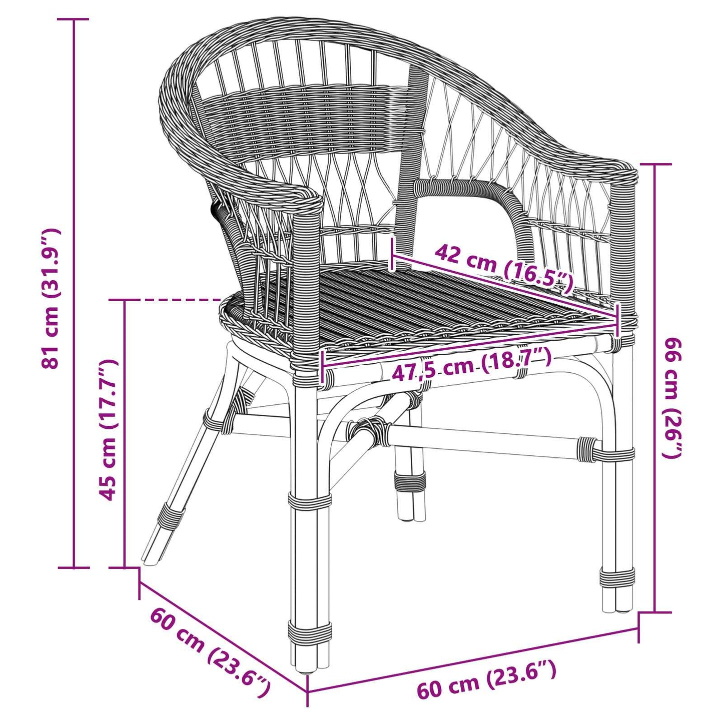 Staplestol Naturfarvet 60 x 60 x 81 cm Rattan