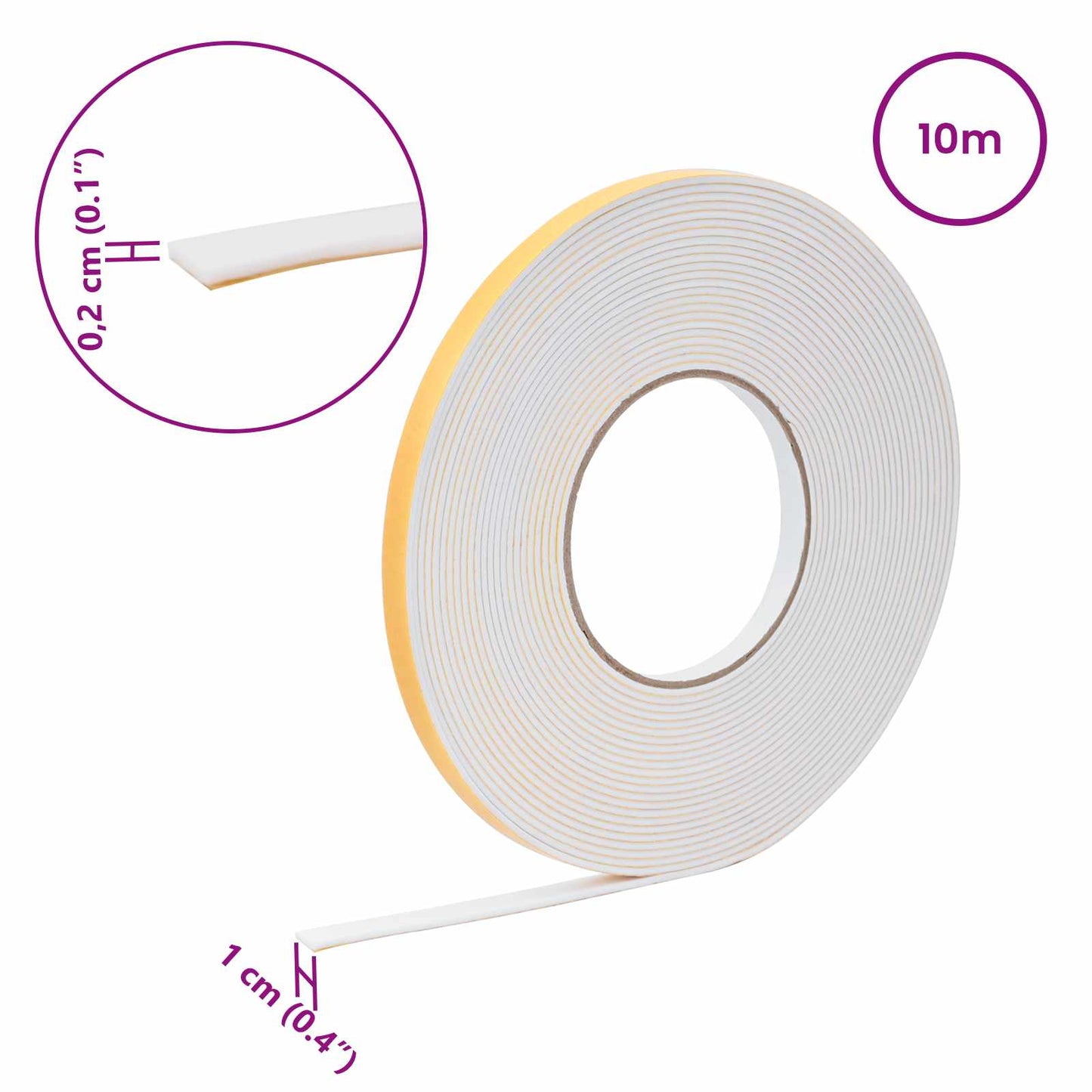 Selvklæbende skum tape 10 pcs Hvid 10 mm x 10 m CR Skum