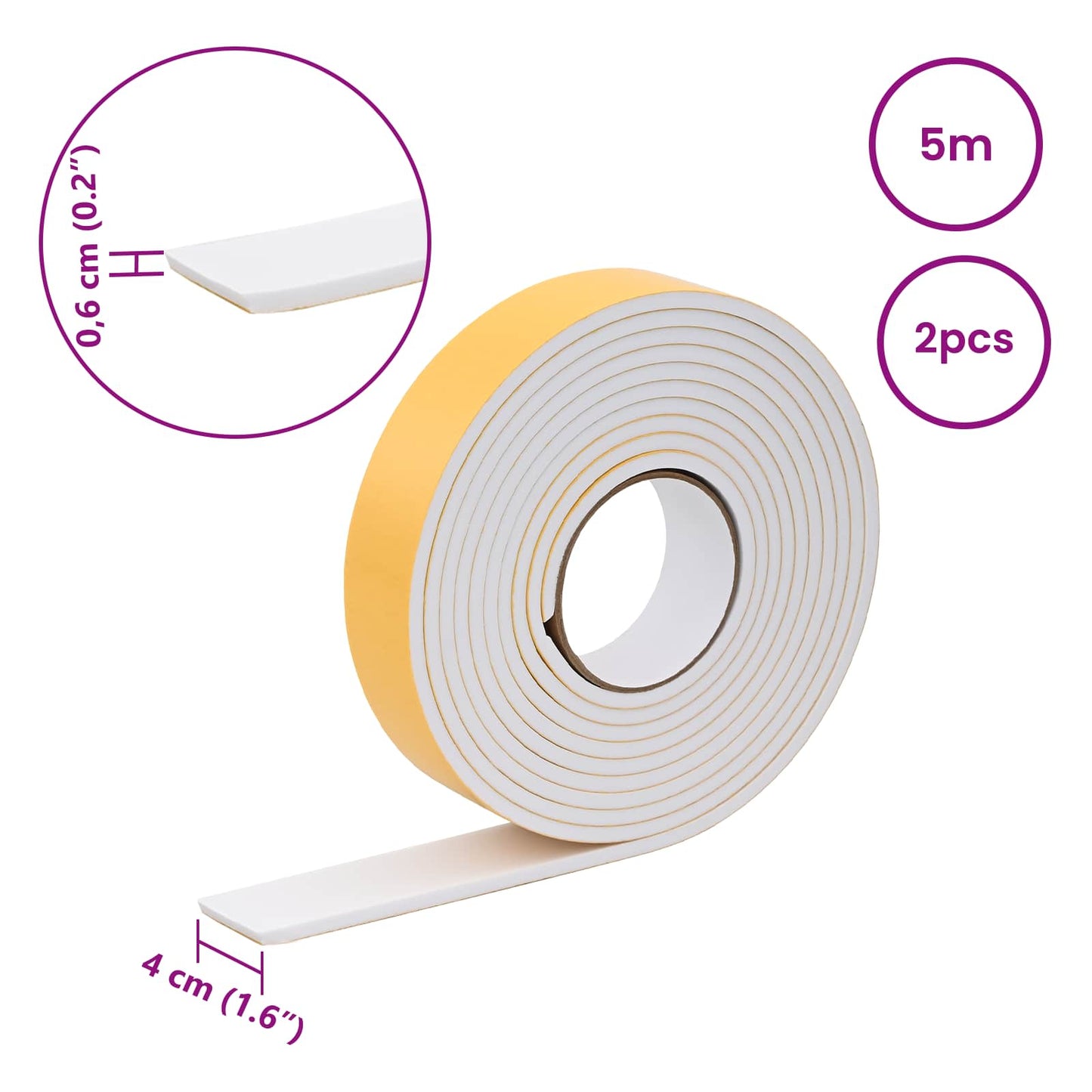 Selvklæbende skum tape 2 pcs Hvid 40mm x 5m CR Skum