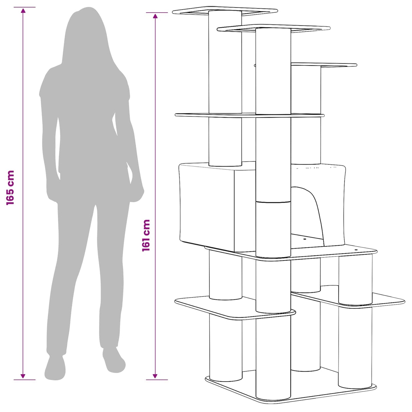 Kattetræ med sisal klatreposter Lysegrå 161 cm