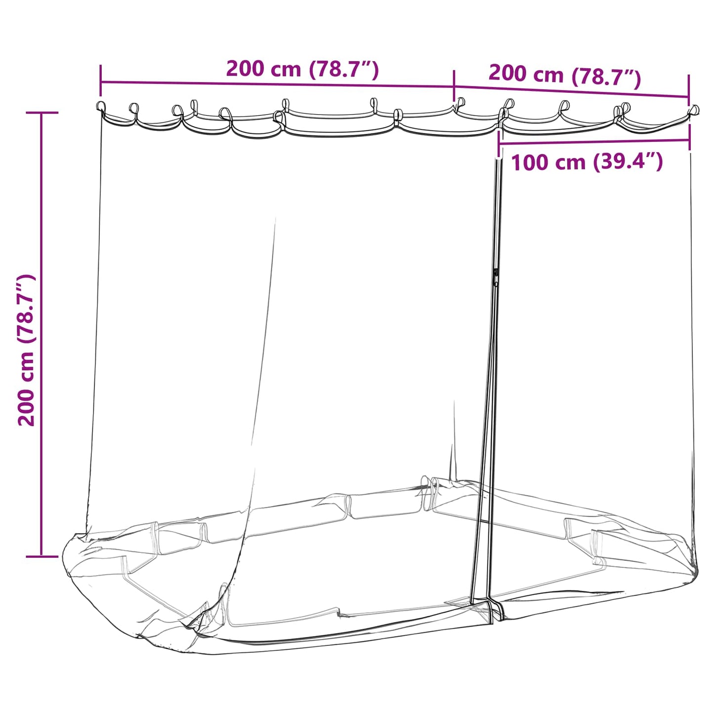 Myggenet til pavillon 220 mesh Hvid 2 x 2 x 2 m Polyester