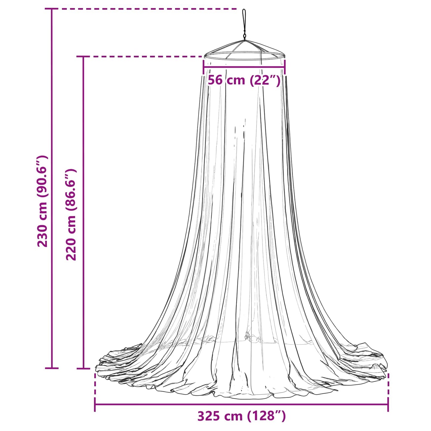 Myggenet til seng 156 mesh Sort Ø56 x 220 cm Polyester