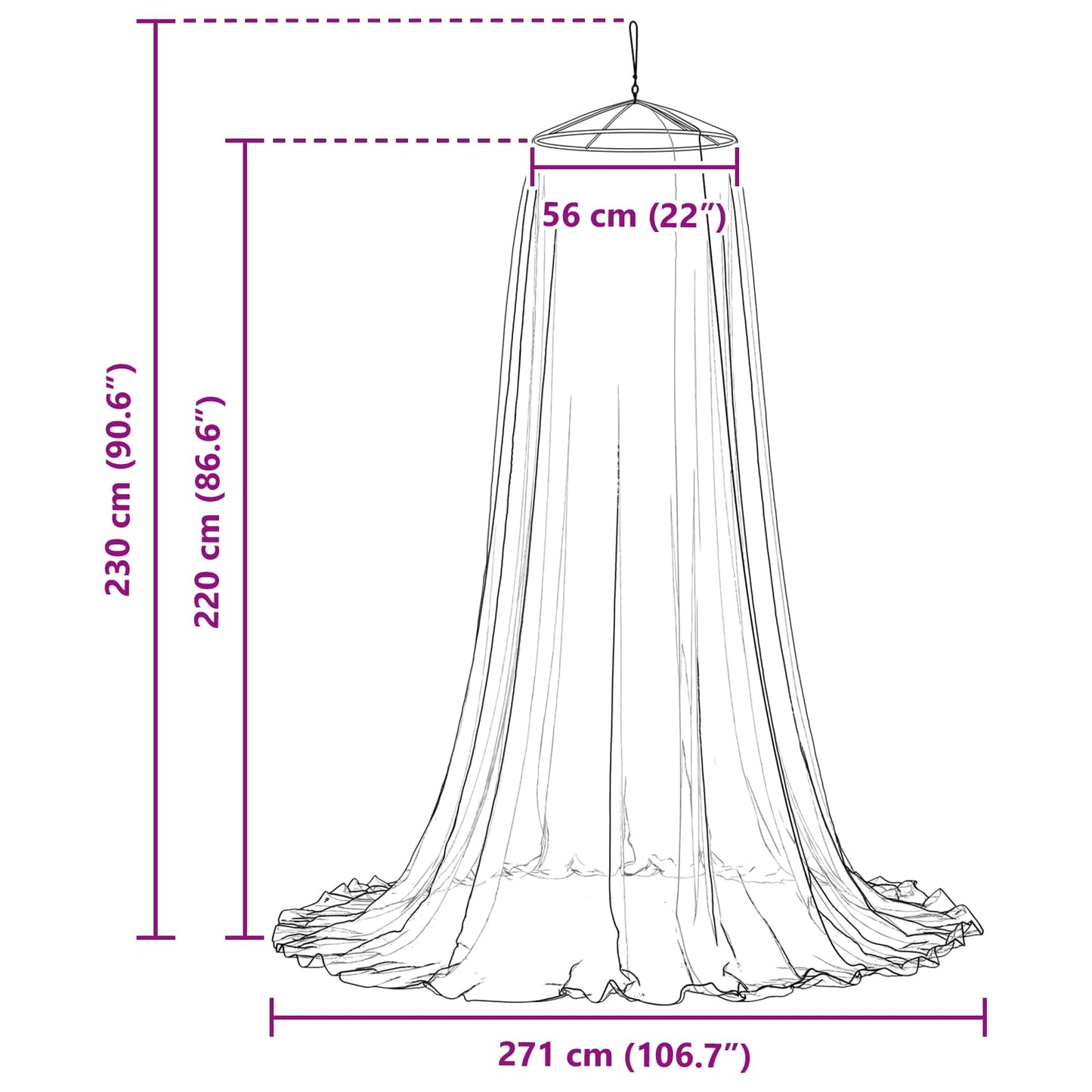 Myggenet til seng 3 pcs 156 mesh Sort Ø56 x 220 cm Polyester