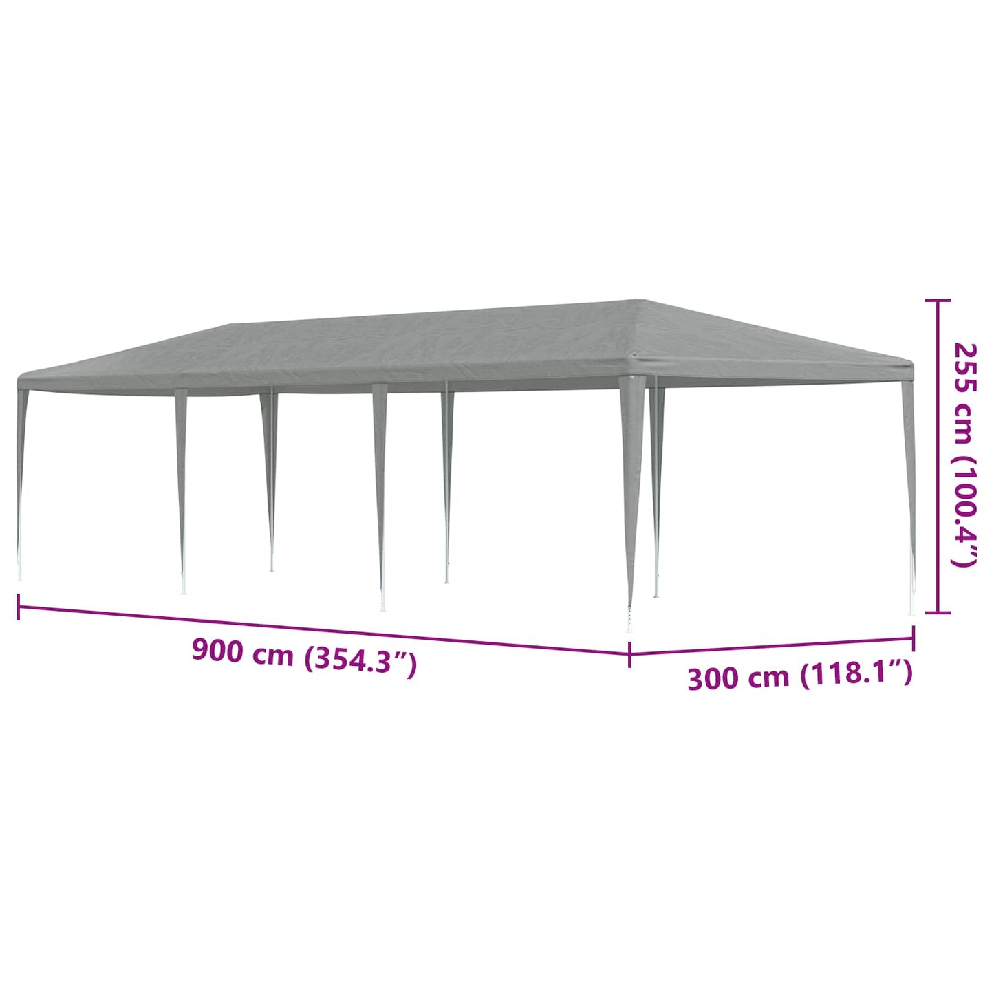 Party Tent Lysegrå 900 x 300 x 255 cm PE og stål