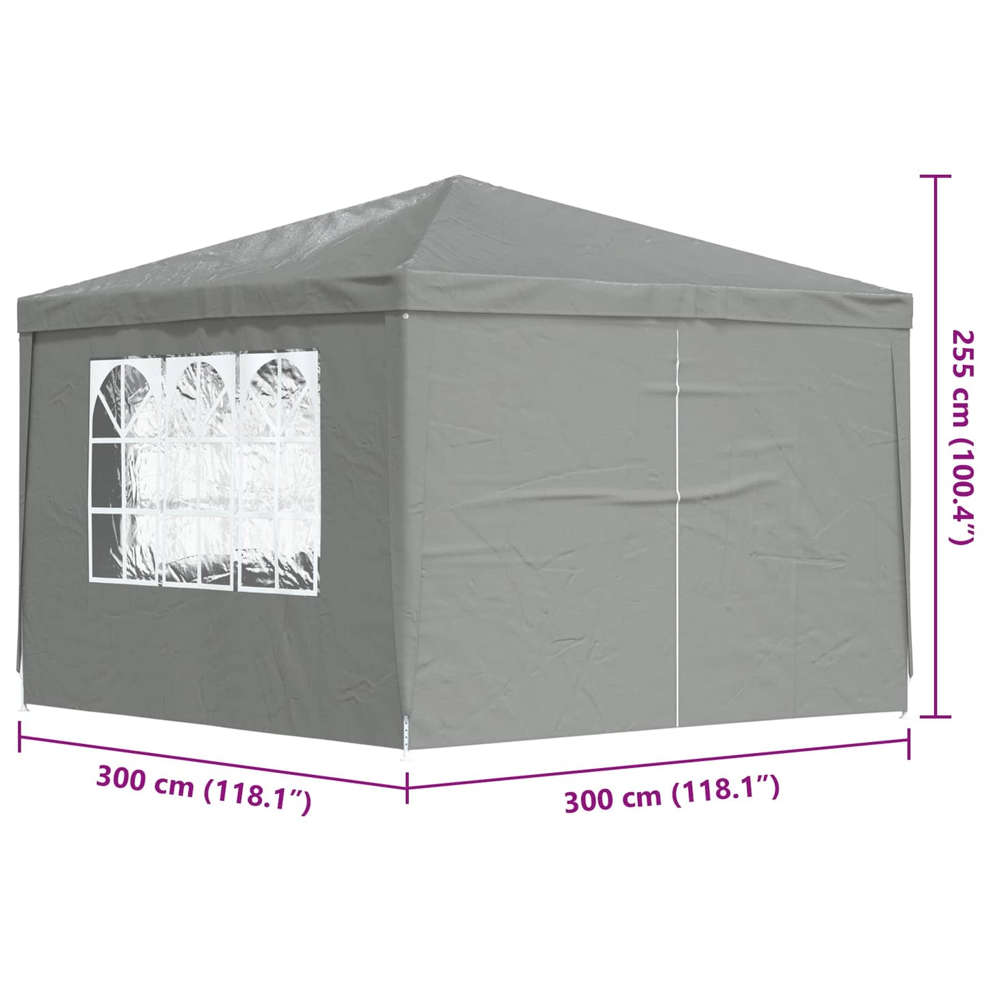 Party Tent 300 x 300 x 255 cm Lysegrå PE og stål