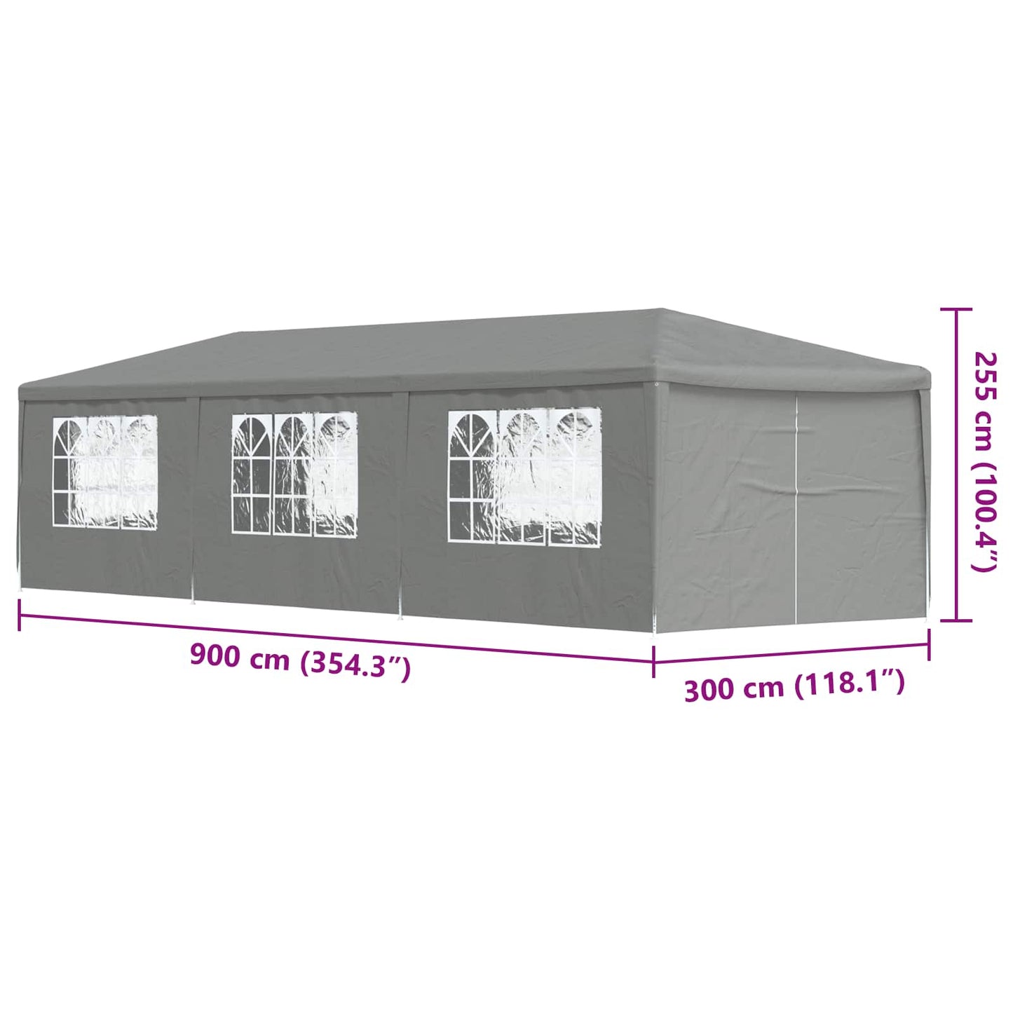 Party Tent 900 x 300 x 255 cm Lysegrå PE og stål