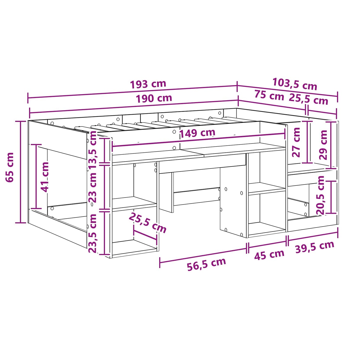 Børneseng med opbevaring Grå Sonoma 75 x 190 cm Konstrueret træ