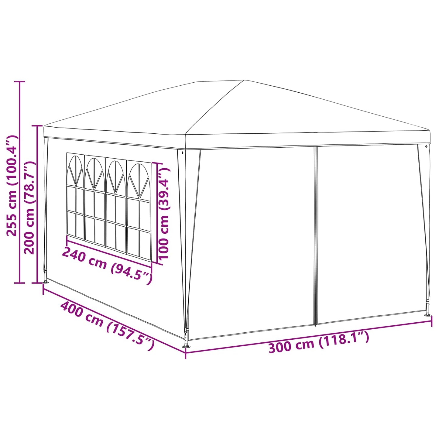Party Tent 400 x 300 x 255 cm Rød PE og stål