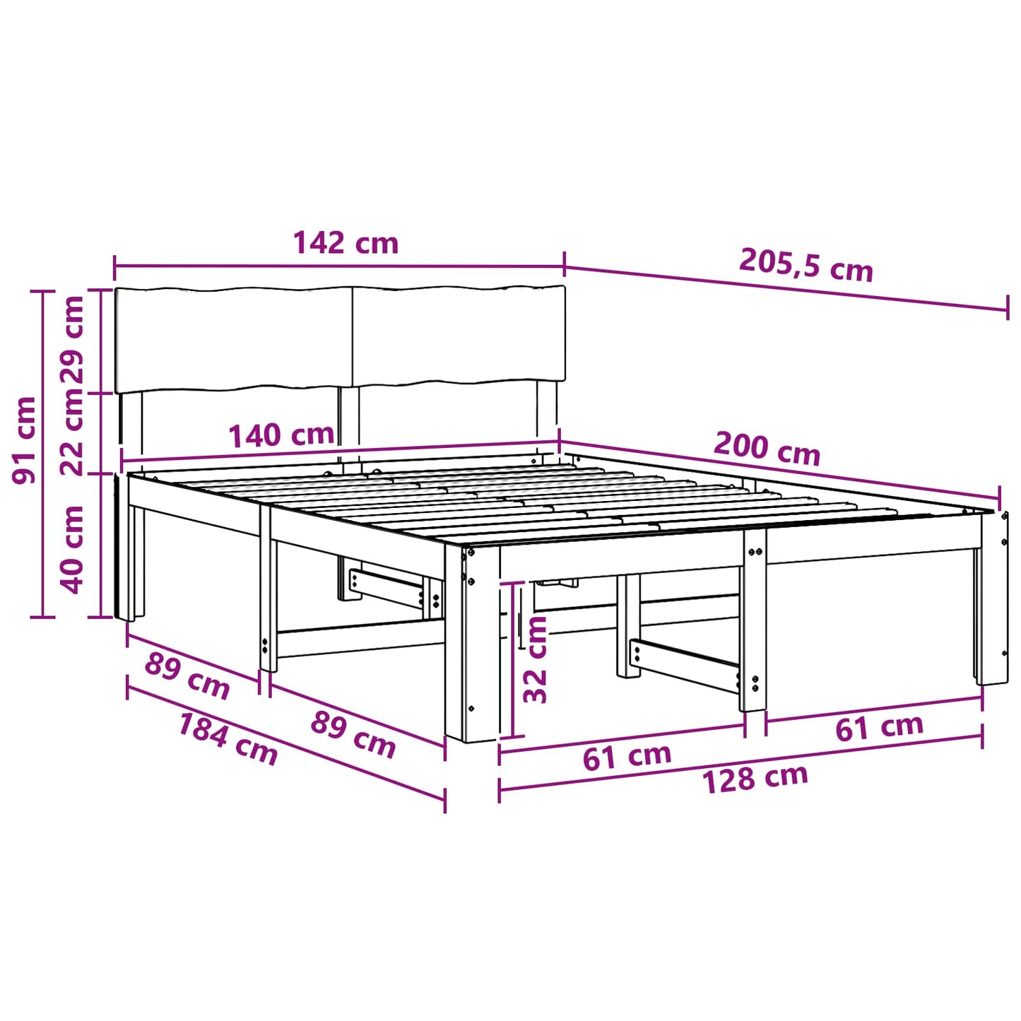 Dobbelt Sengestel med Hovedgærde ROSTOCK Hvid 140 x 200 cm