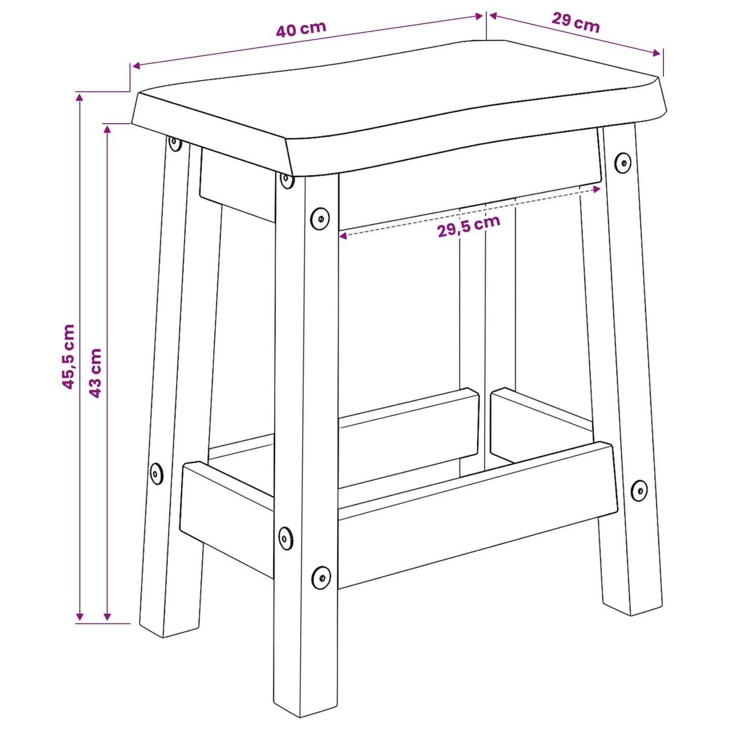 Barbænk EKAI 2 pcs Sort 40 x 29 x 45,5 cm Massivt fyrretræ
