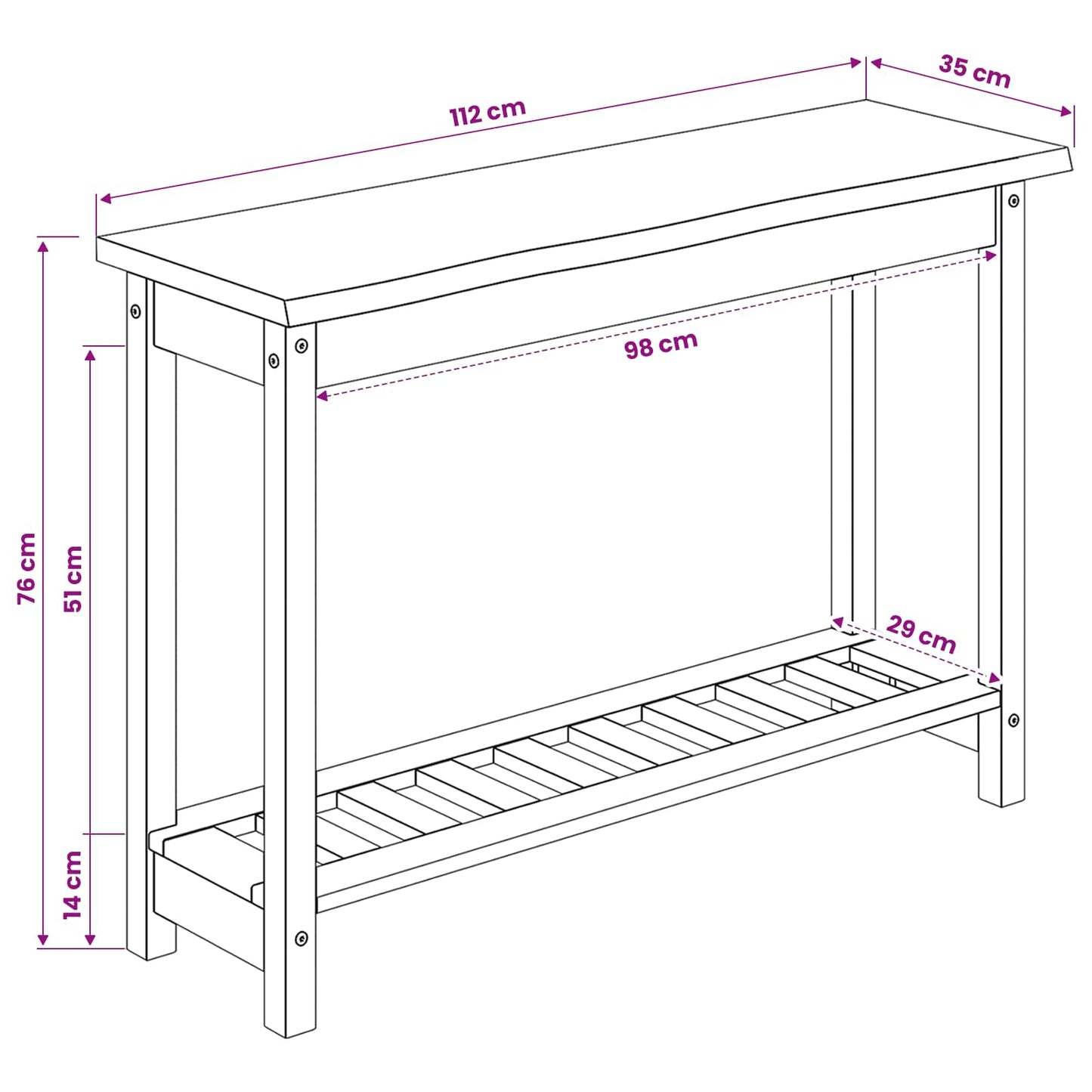 Konsolbord EKAI Sort 112 x 35 x 76 cm Massivt fyrretræ