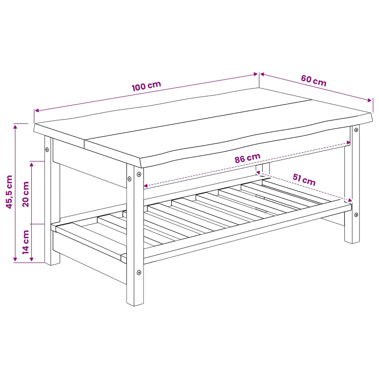 Sofabord EKAI Sort 100 x 60 x 45,5 cm Massivt fyrretræ