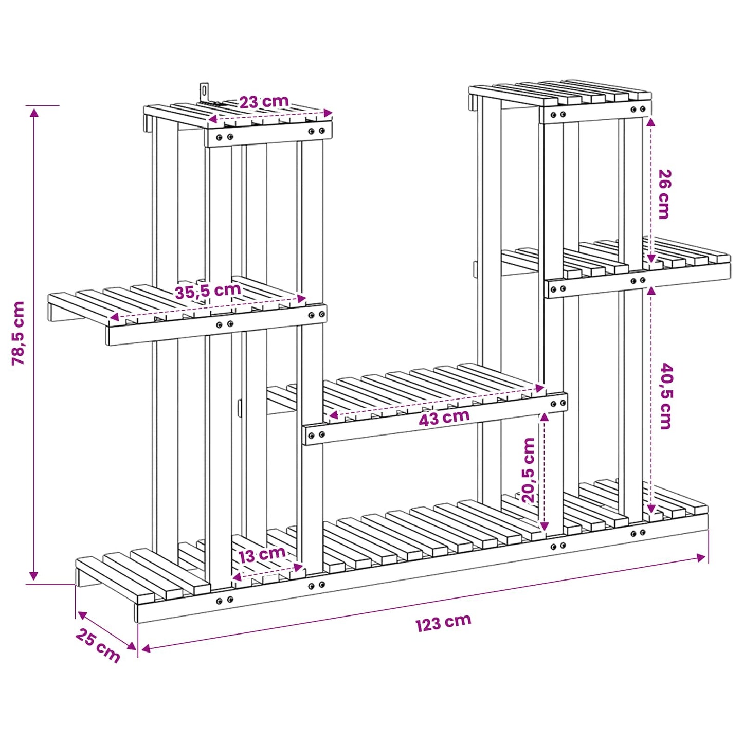 Planteholder Naturfarvet 123 x 25 x 78,5 cm Massivt Akacietræ