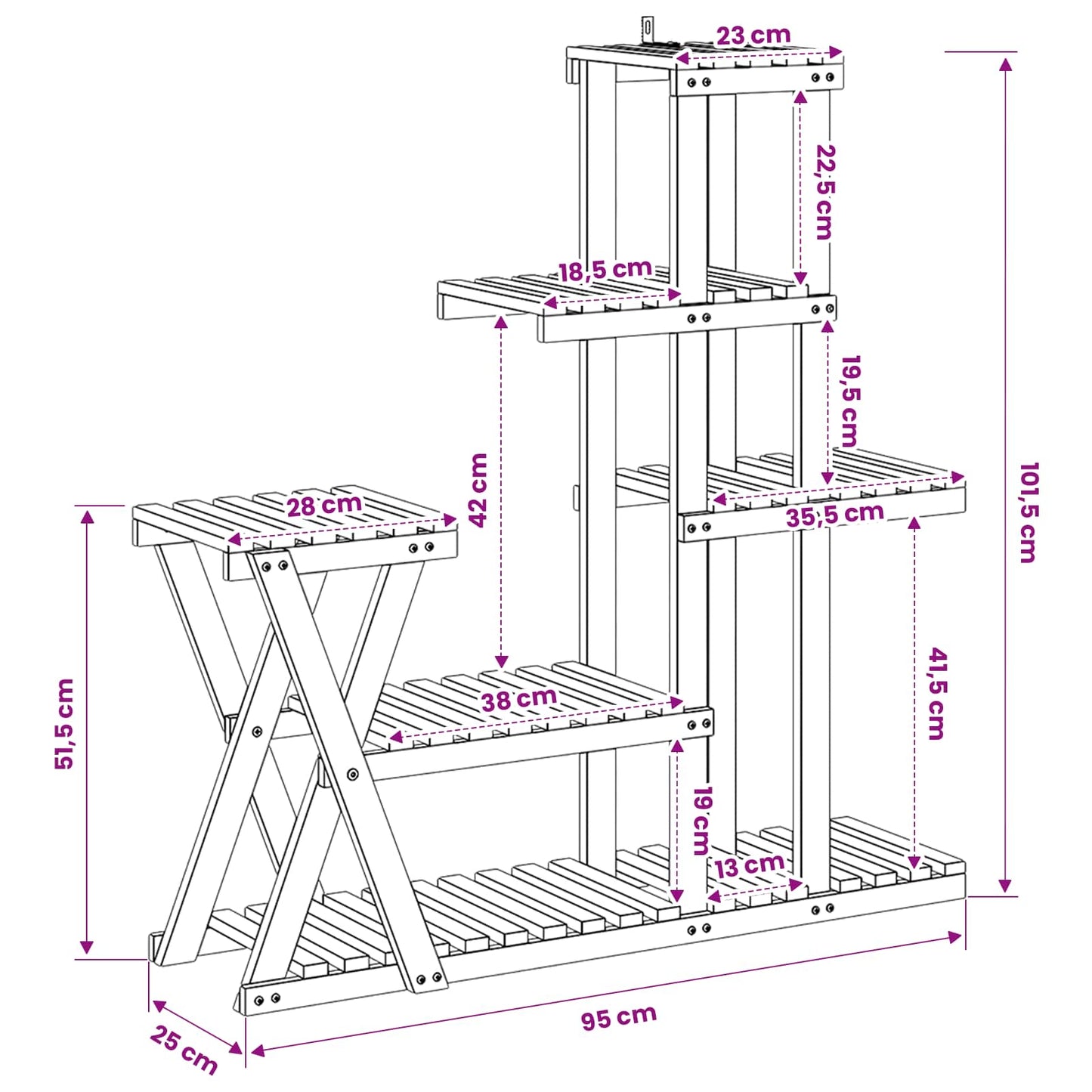 Planteholder Naturfarvet 95 x 25 x 101,5 cm Massivt Akacietræ
