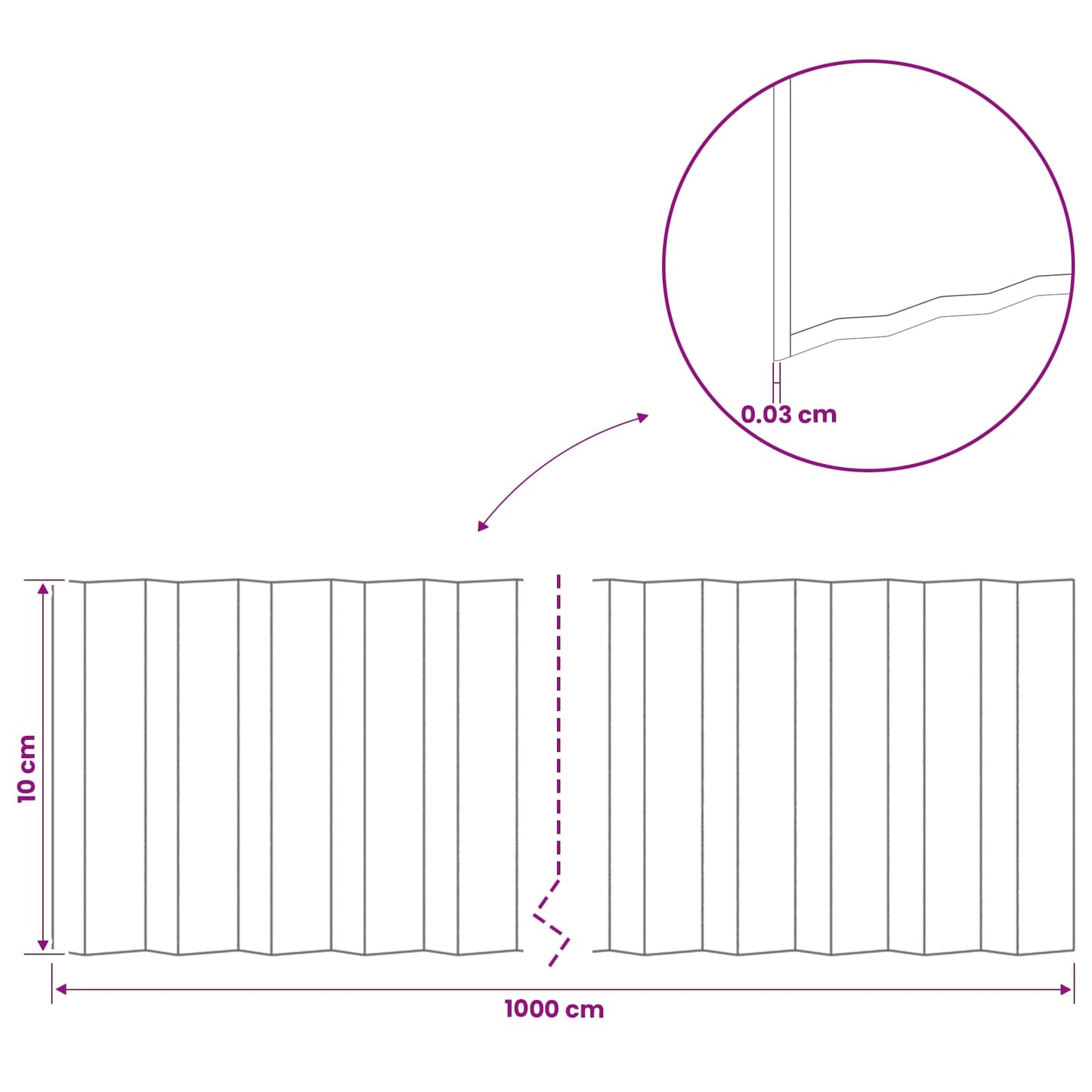 Plænekant 10 m x 10 cm Galvaniseret stål Sølv