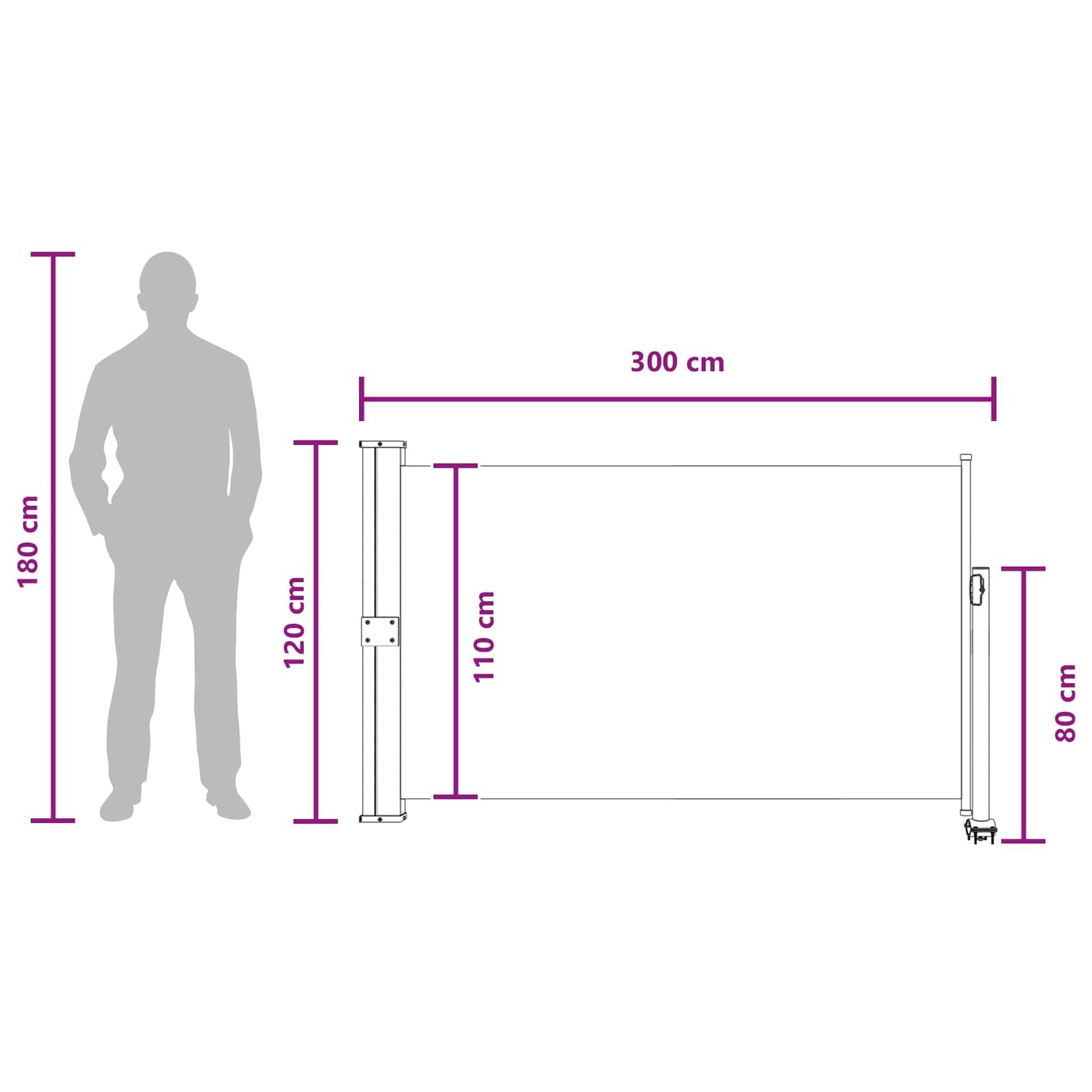 Side Markise 117 x 300 cm 100% polyester jern stål Rektangulær