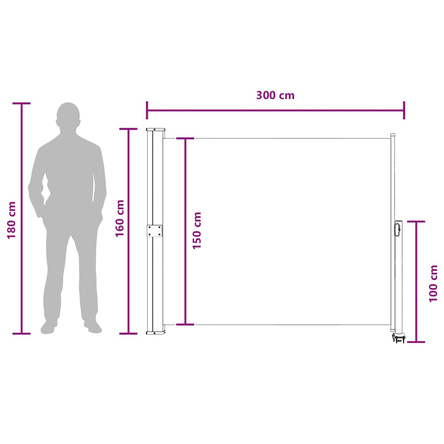 Side Markise 160 x 300 cm Rektangulær Antracit