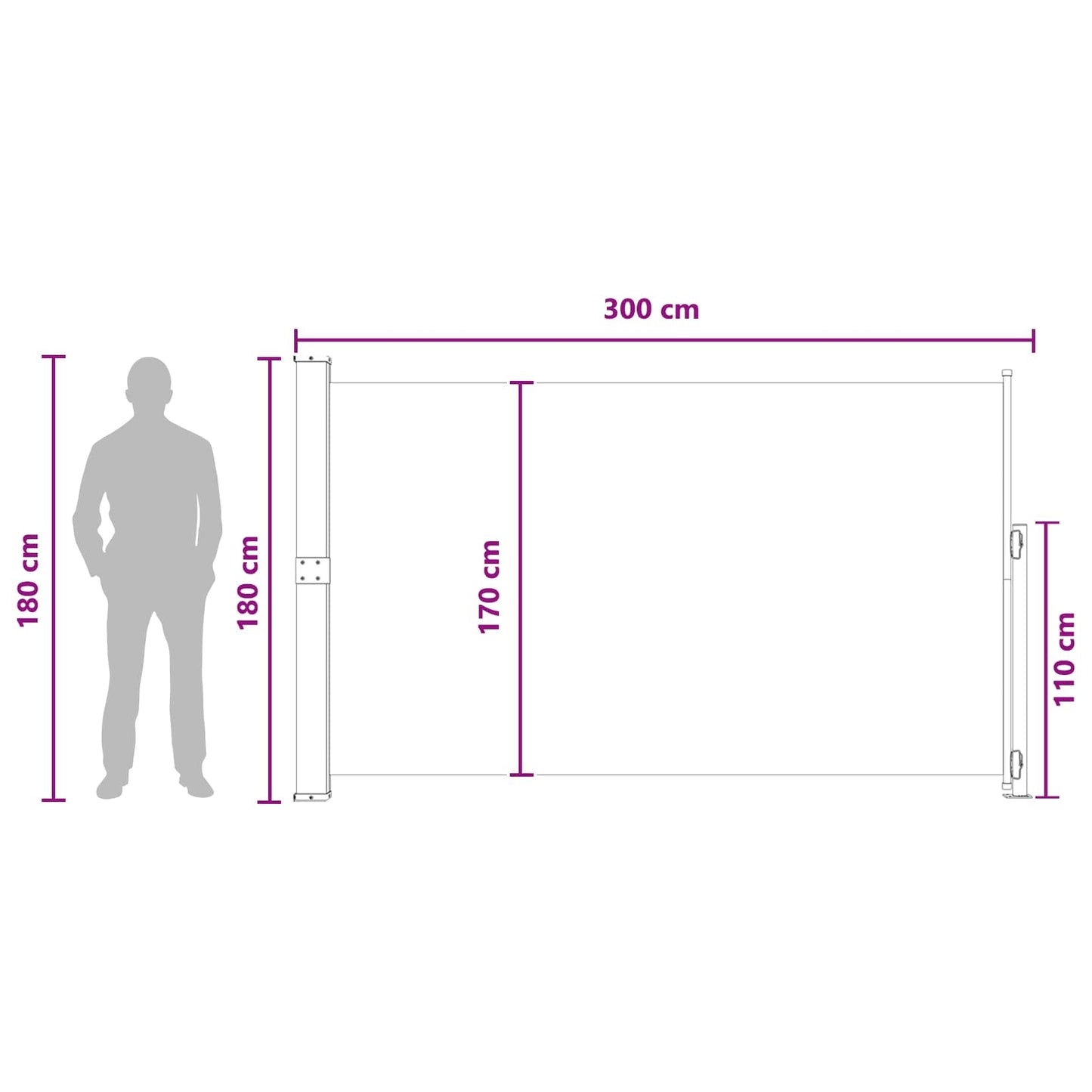 Udtrækkeligt side-markise 180 x 300 cm Polyester Rektangulær