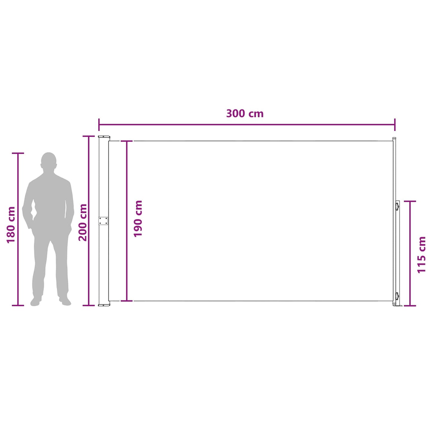 Udtrækkeligt side-markise 200 x 300 cm 100% polyester jern stål