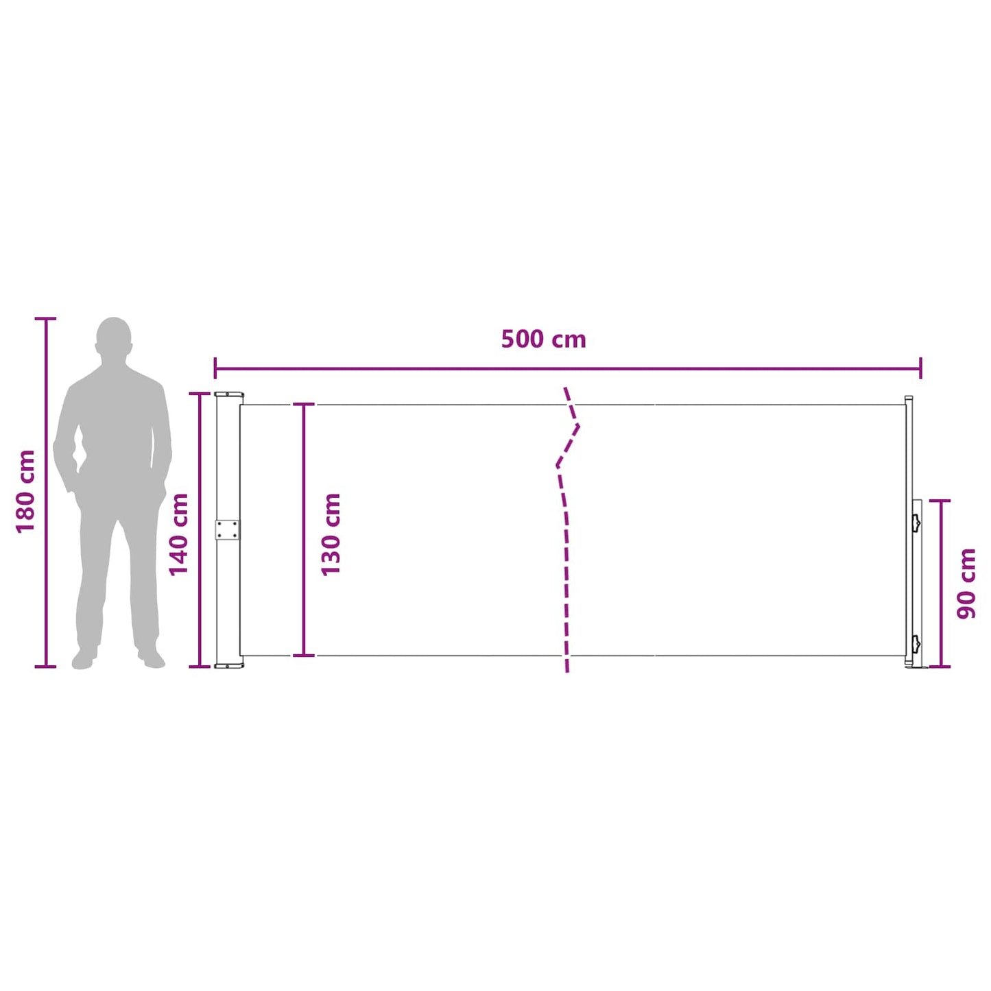 Udtrækkeligt side-markise 140 x 500 cm Polyester Rektangulær
